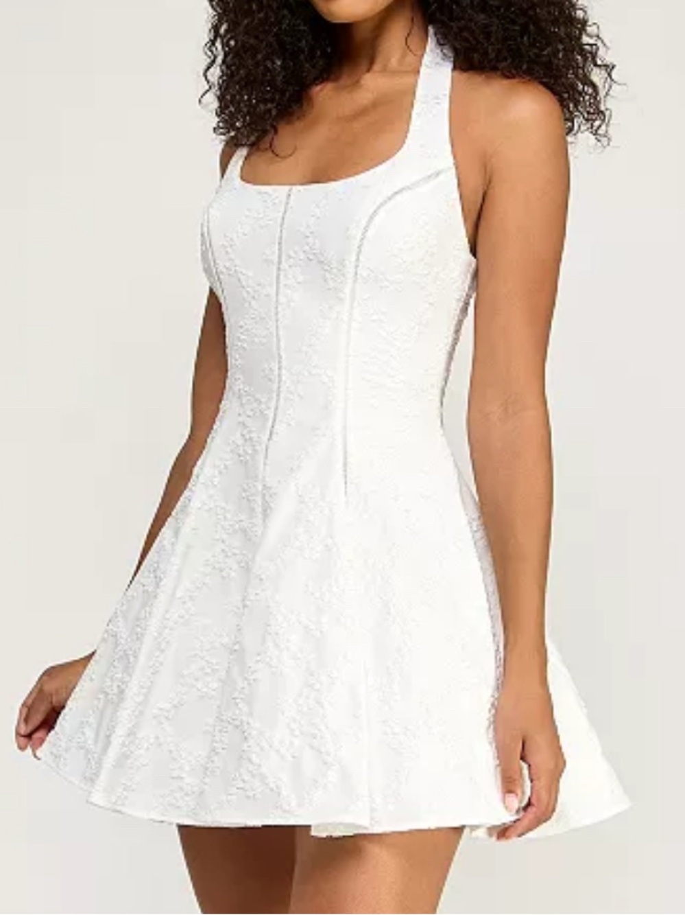 White Halter Fit-and-Flare Dress
